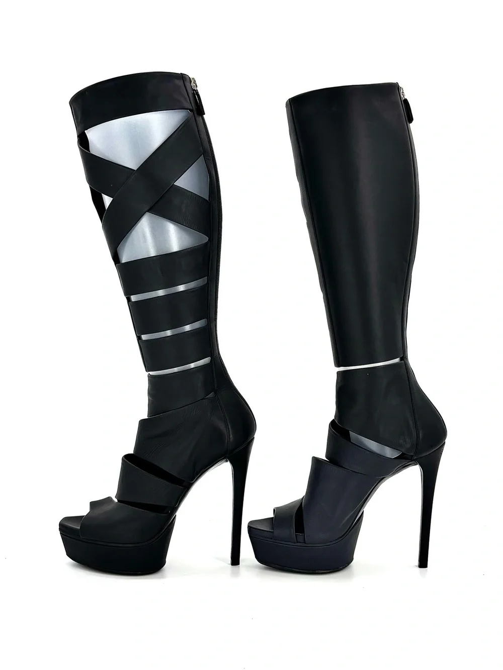 Gucci Vintage SS2010 Helena Babylon Cutout Bondage Knee High Platform Boots 36.5